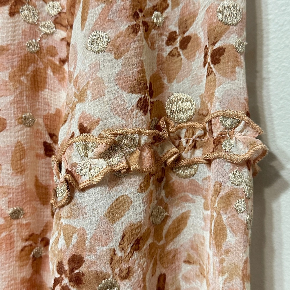 Anthropologie BTFL-life‎ Floral Puff Sleeve Blouse Womens M Cottage Ruffle Sheer - Picture 9 of 13
